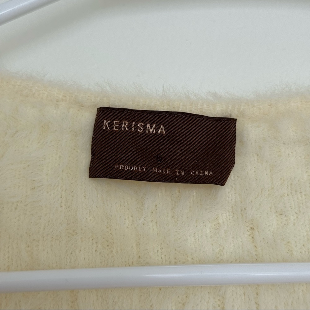 Kerisma Cream Fuzzy Long Sleeve Wrap Sweater Top - Picture 5 of 8